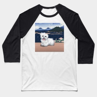 Cute Shih Tzu Maltese Dog Puppy at Japanese Mounts of Fuji Baseball T-Shirt